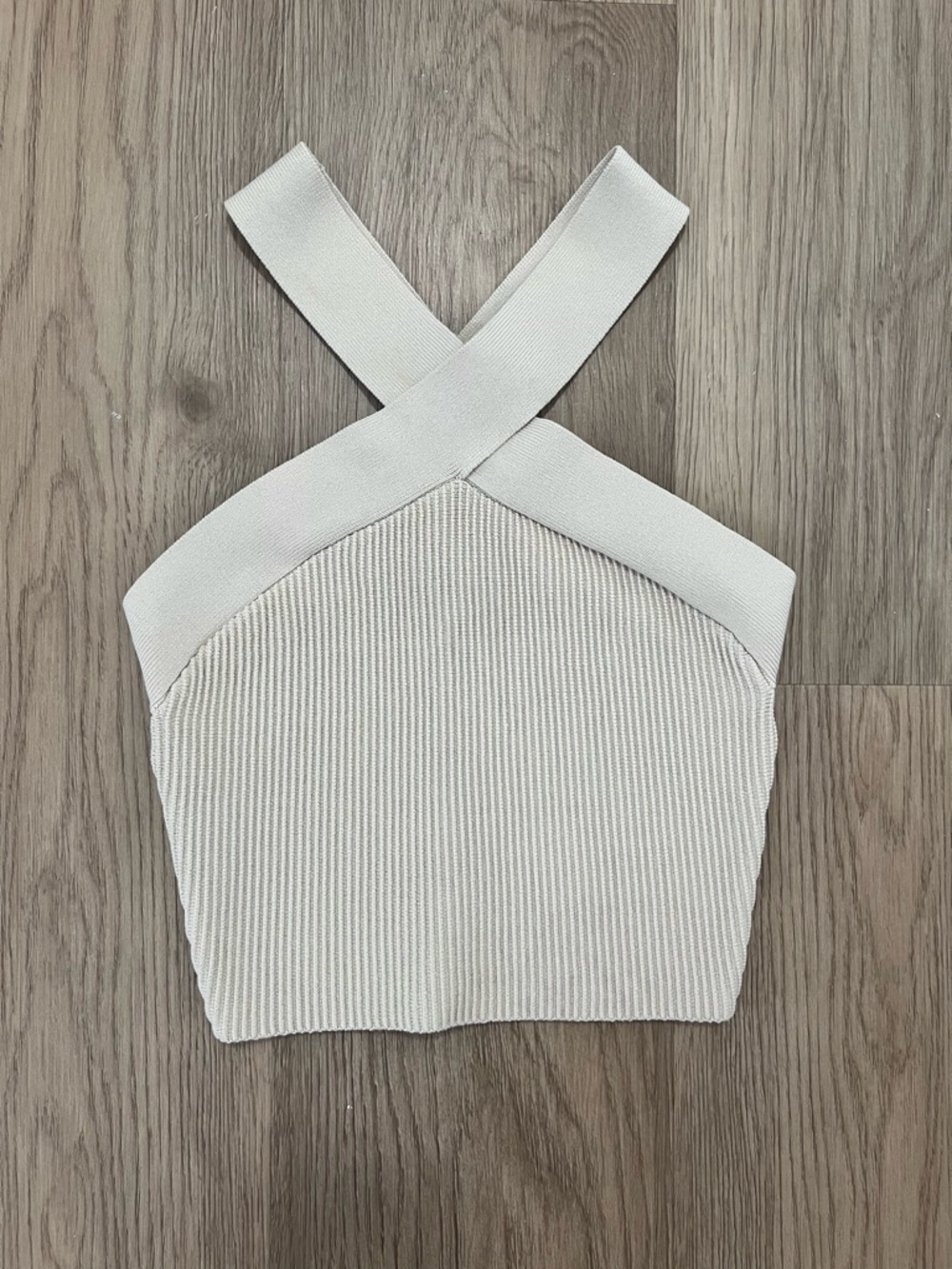 Aritzia Babaton Sculpt Knit Criss Cross Cropped Tank Top Beige XS